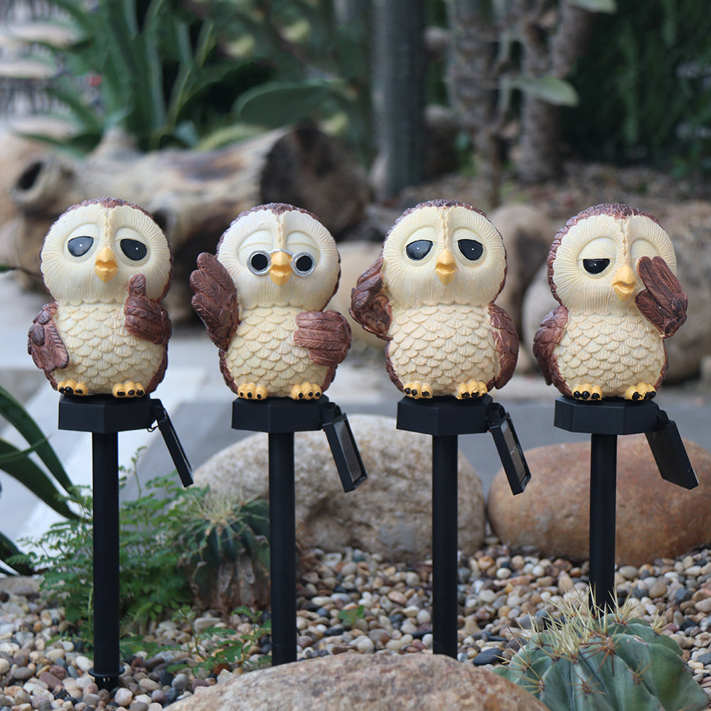 Owl Solar Garden Stake Light - Resin Animal Landscape Lamp | IP65 Waterproof LED Pathway & Flower Bed Sconce | Warm White