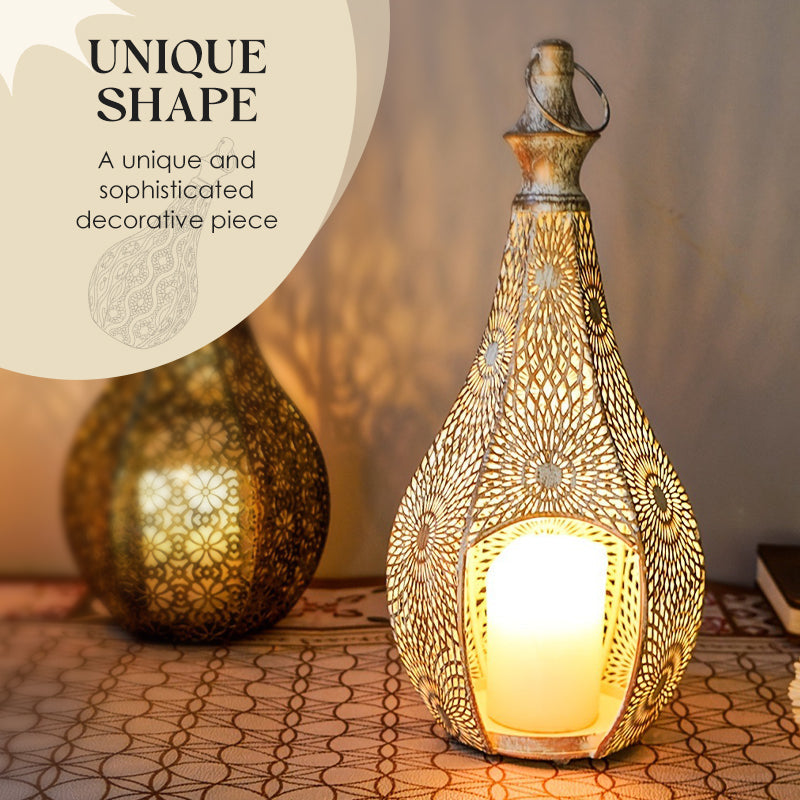 Hollow-Out Metal Candle Holder Ornament - Black Varnish Cutout Pillar Lantern | Artistic Shadow Pattern Tabletop Sconce