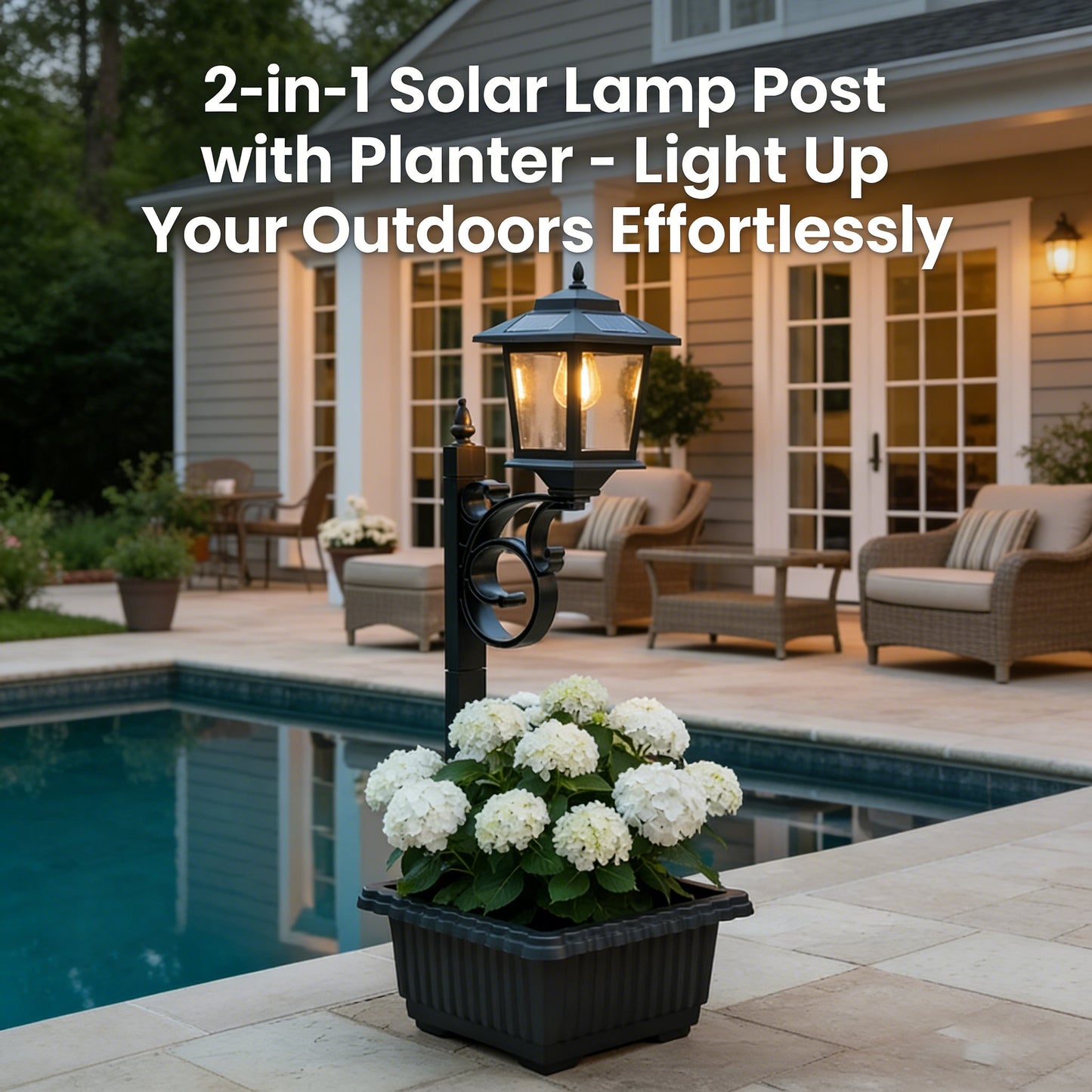 2-in-1 Solar Lamp Post with Planter - Multi-Mount Pathway & Wall Sconce | IP44 Waterproof Outdoor Garden Light