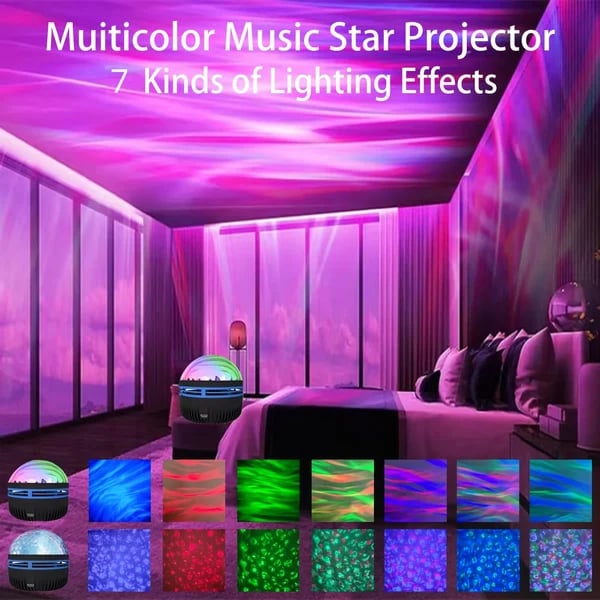 Northern Lights & Ocean Wave Projector - Multi-Color LED Aurora Galaxy Night Light | Sound-Activated Bluetooth Ceiling Lamp