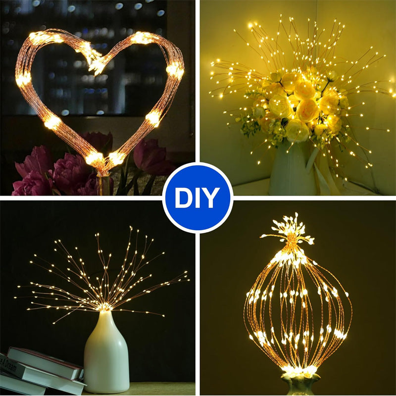 Solar Firework String Lights - Copper Wire Starburst Hanging Garland | IP65 Waterproof Yard & Party Light