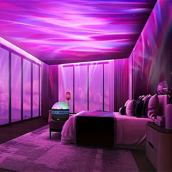 Northern Lights & Ocean Wave Projector - Multi-Color LED Aurora Galaxy Night Light | Sound-Activated Bluetooth Ceiling Lamp
