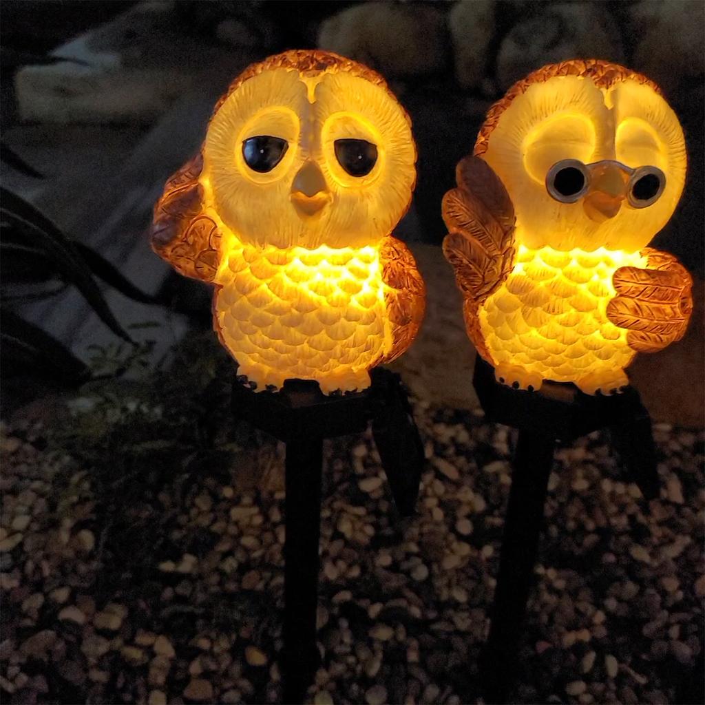 Owl Solar Garden Stake Light - Resin Animal Landscape Lamp | IP65 Waterproof LED Pathway & Flower Bed Sconce | Warm White