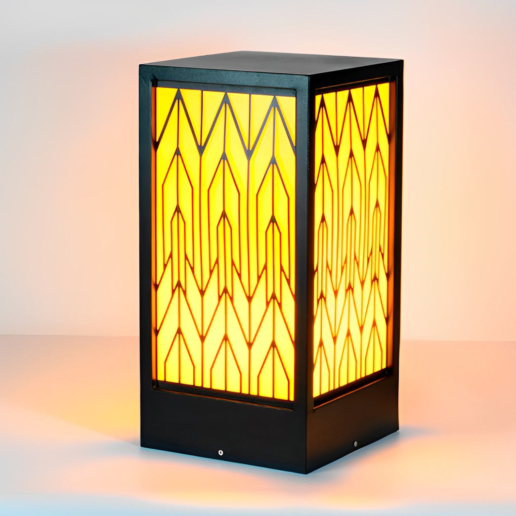 Vintage Waterproof LED Lawn Light – Patterned Lampshade & Galvanized Stone Outdoor Bollard