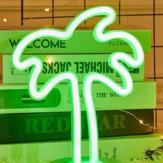 Green Color Coconut Tree Shaped Night Light - Tropical LED Neon Style Lamp | Modern Palm Tree Oasis Decor