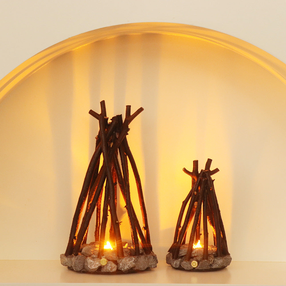 Handmade Stone & Branch Bonfire Ambient Lamp | Minimalist Warm LED Night Light