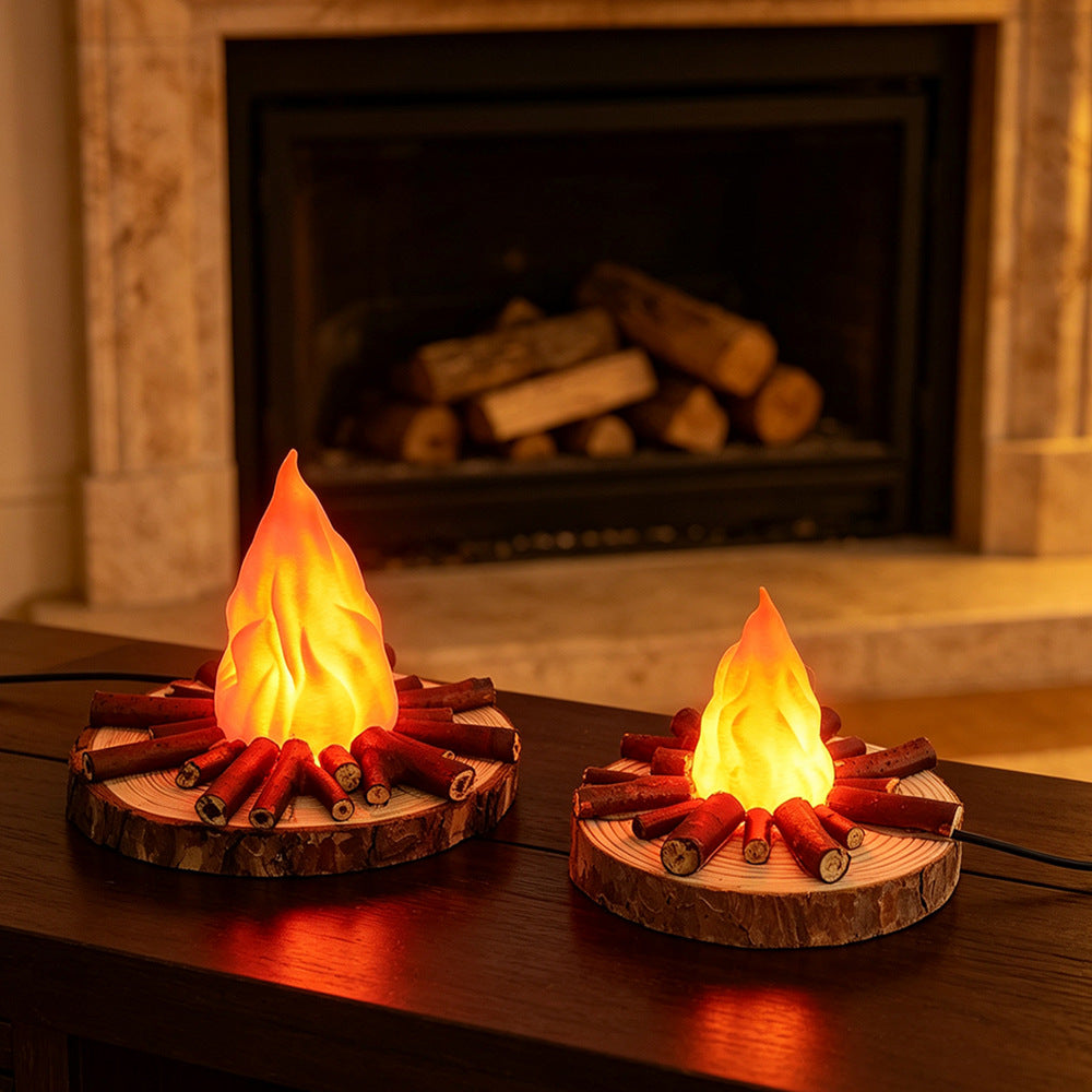 Modern Solid Wood Bonfire Night Light - Warm Ambient Bedside Lamp & Decor Gift
