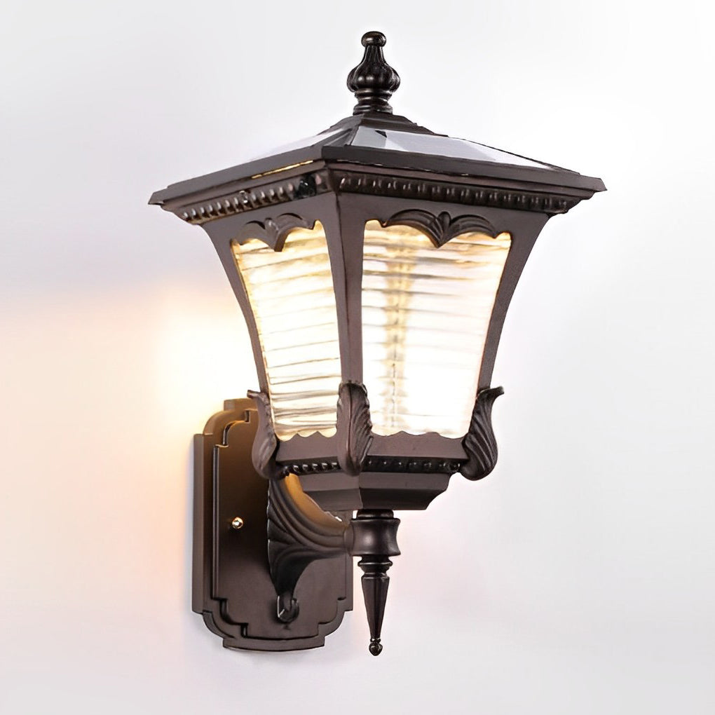 Vintage Striped Glass Solar Outdoor Wall Sconce – Black Aluminum IP65 Waterproof Light
