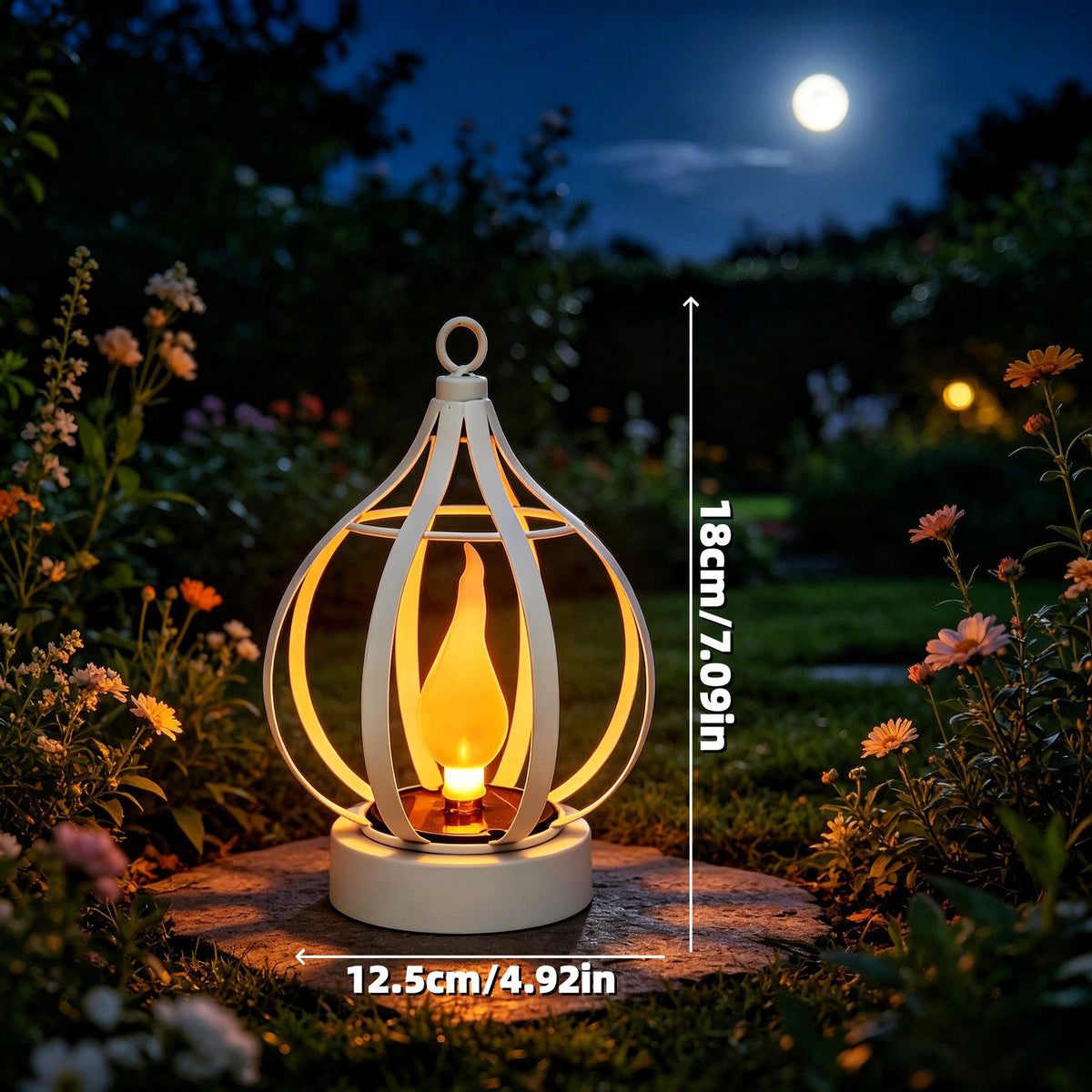 Modern Solar Metal Flame Lantern – IP65 Waterproof Outdoor Hanging Landscape Light for Garden & Patio