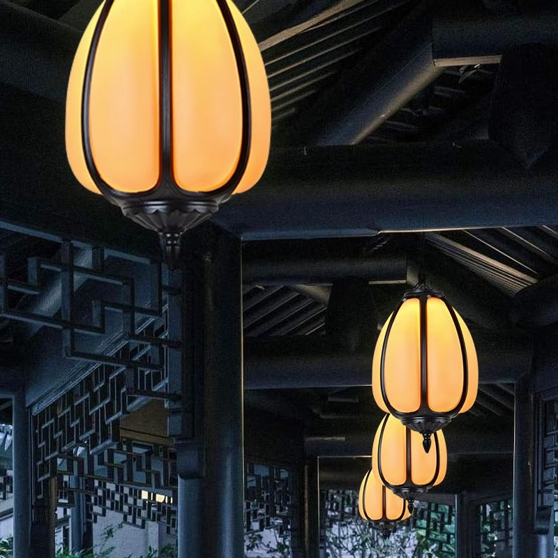 Neo-Chinese Waterproof Pumpkin Outdoor Pendant Light - Retro Lantern for Gazebo & Porch