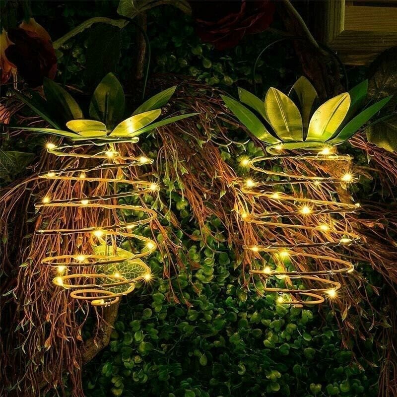 2 Pack 20 LED Solar Pineapple Lamps - Outdoor Hanging Lantern & Wall Sconce | IP65 Waterproof Warm White Fairy Lights