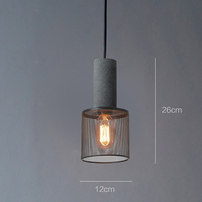 Cement Iron Cage Pendant Light – Modern Industrial Concrete & Geometric Mesh Pendant