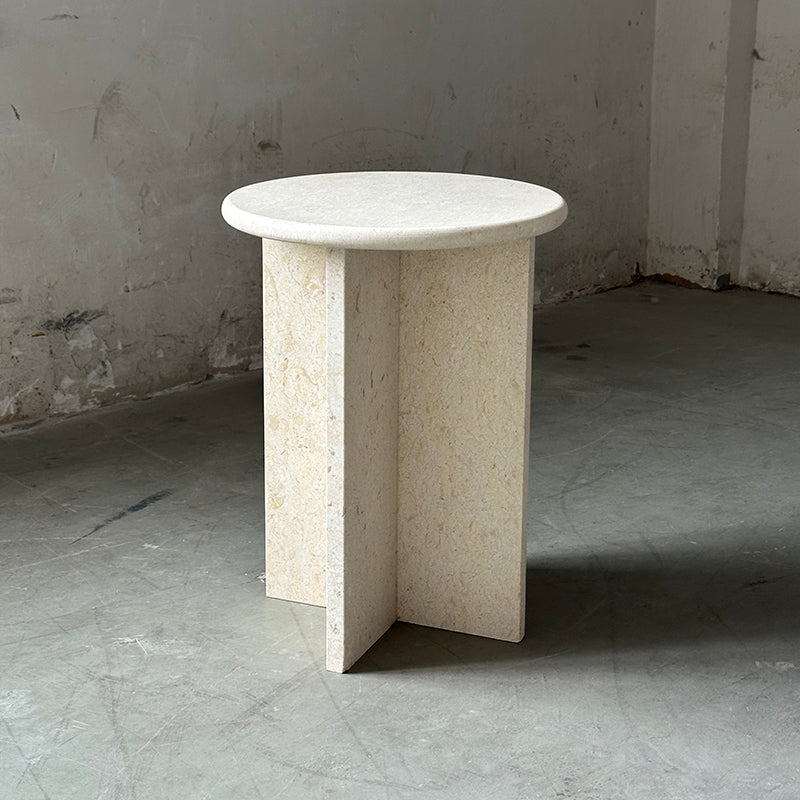 Rosie Marble Side Table - Bulgari & Travertine Natural Stone Pedestal | Luxury Minimalist Bedside Table