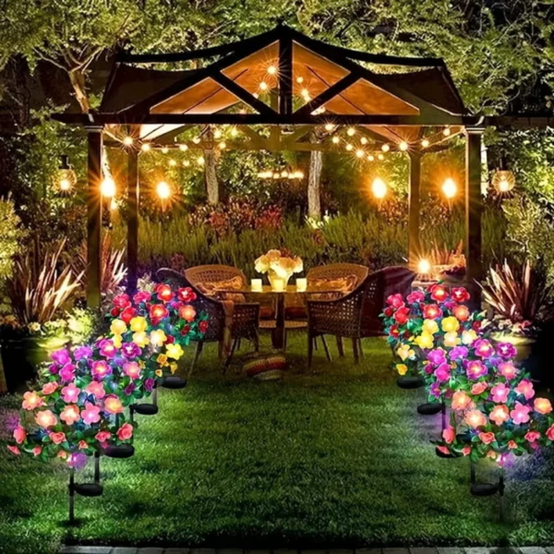 EVEDIOR Solar Azalea Flower Lights - Dual Mode Warm & RGB Outdoor Garden Stake | IP-Rated Waterproof Floral Pathway Sconce