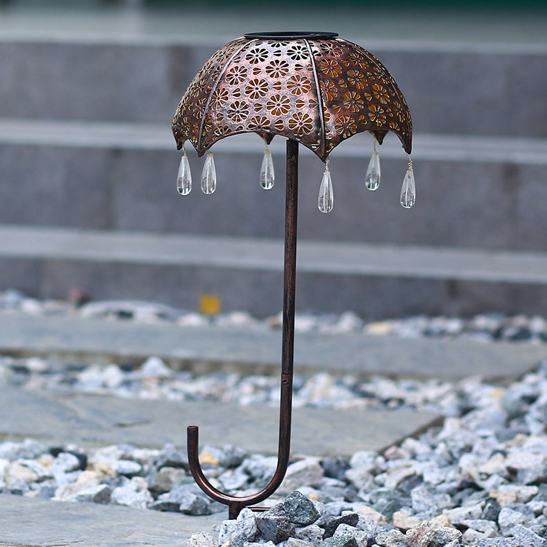 Umbrella Shaped Solar Light Garden Decor - Retro Cutout Metal Landscape Lamp | IP-Rated Waterproof Patio Sconce | Warm White
