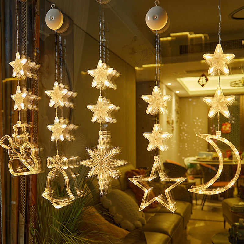 Christmas Suction Cup Window LED Lights - Silhouette Hanging Holiday Lamp | Battery Operated Showcase Night-Light | Warm & RGB