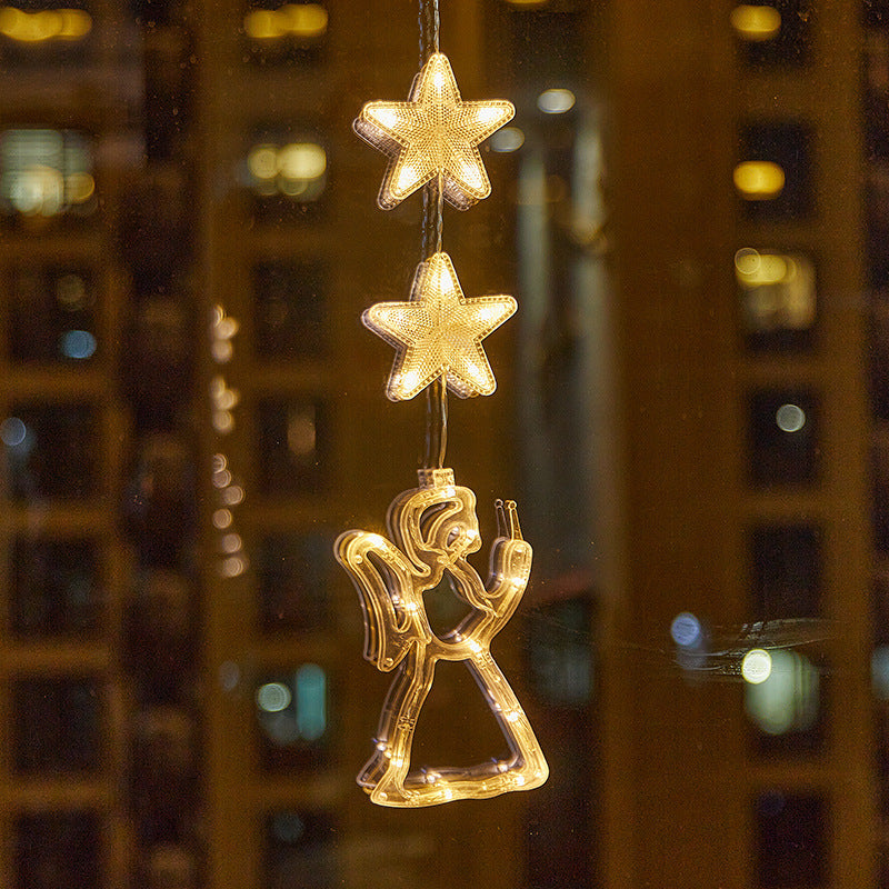 Christmas Suction Cup Window LED Lights - Silhouette Hanging Holiday Lamp | Battery Operated Showcase Night-Light | Warm & RGB