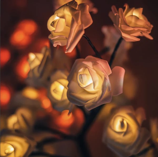 Forever Rose Tree Lamp - LED Tabletop Lighted Bonsai Sconce | Romantic Handmade Bedside Night-Light | Whimsical Holiday Gift