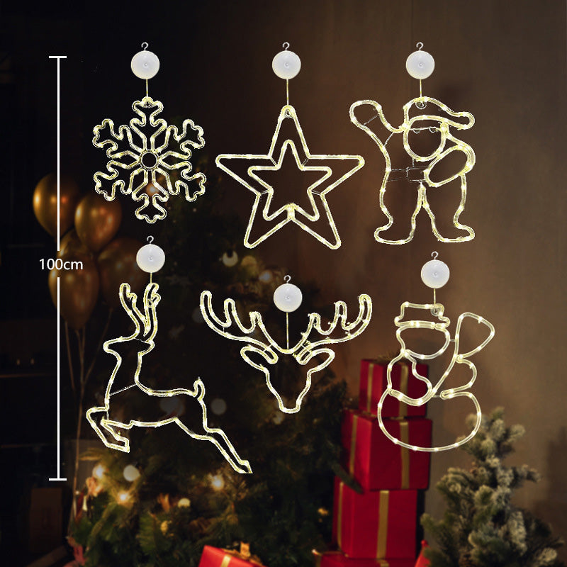 Christmas Suction Cup Window LED Lights - Silhouette Hanging Holiday Lamp | Battery Operated Showcase Night-Light | Warm & RGB