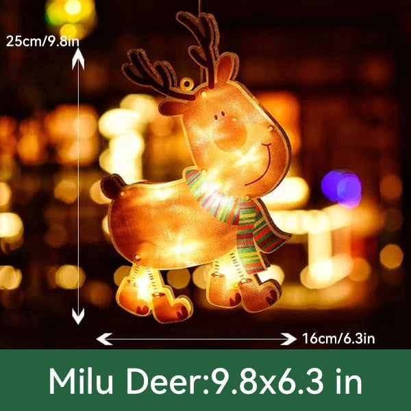 Christmas Window Hanging Lights - LED Silhouette Acrylic Battery Operated Sconce | Holiday Window Pendant Light | Santa, Reindeer & Star