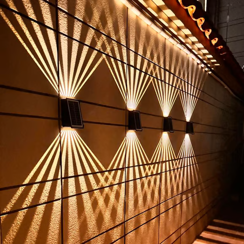 Outdoor Waterproof 4 LED Solar Wall Decorative Spotlight - Modern Up & Down Wall Mount Sconce | IP65 Solar Powered Fence Light