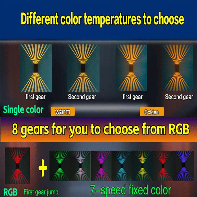 4 LED Solar Colorful Wall Lights Outdoor Waterproof - RGB Up & Down Architectural Sconce | 2000mAh Fence & Patio Floodlight
