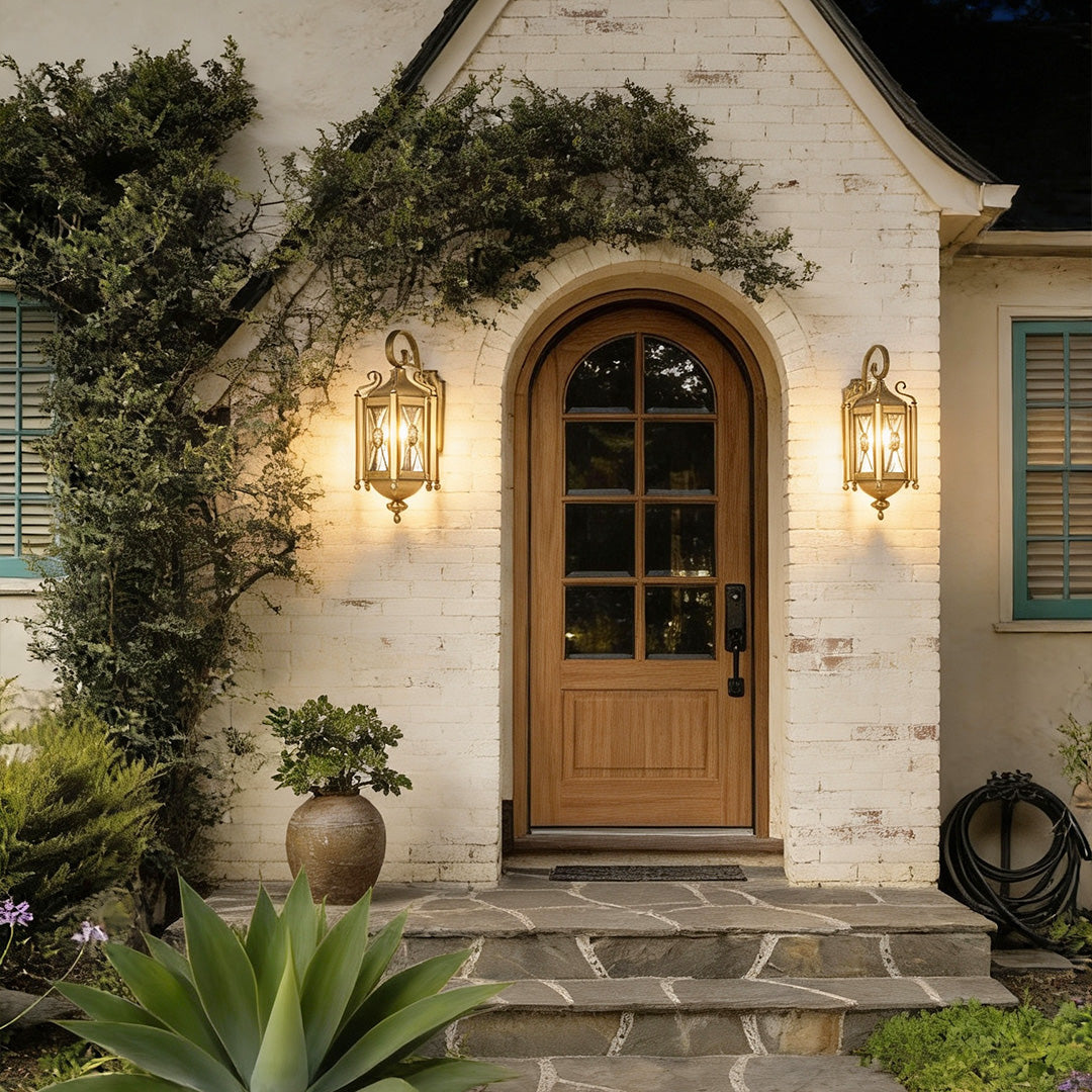 Vintage European Outdoor Wall Sconce – Solid Copper & Clear Glass Weatherproof Lantern