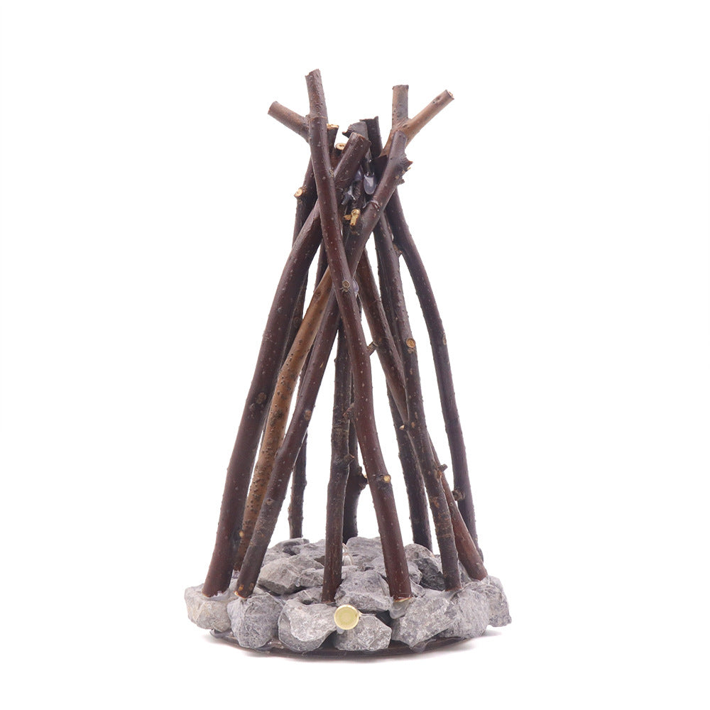 Handmade Stone & Branch Bonfire Ambient Lamp | Minimalist Warm LED Night Light