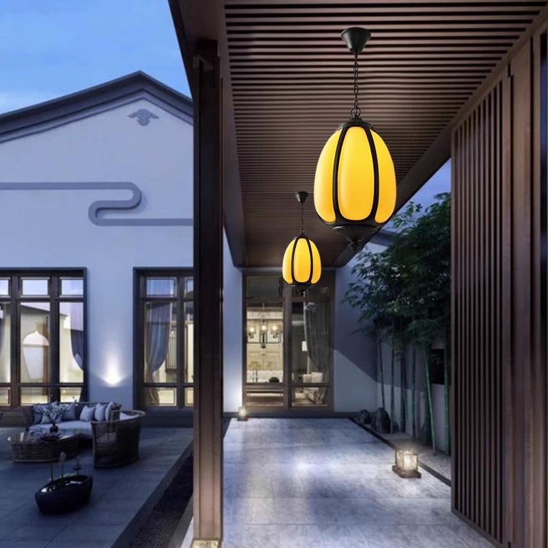 Neo-Chinese Waterproof Pumpkin Outdoor Pendant Light - Retro Lantern for Gazebo & Porch