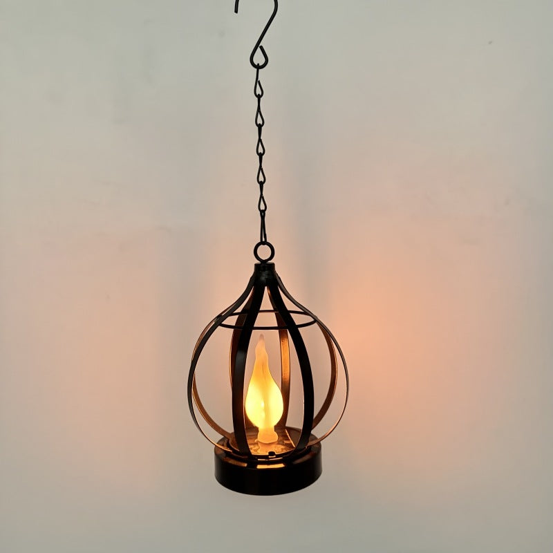 Modern Solar Metal Flame Lantern – IP65 Waterproof Outdoor Hanging Landscape Light for Garden & Patio