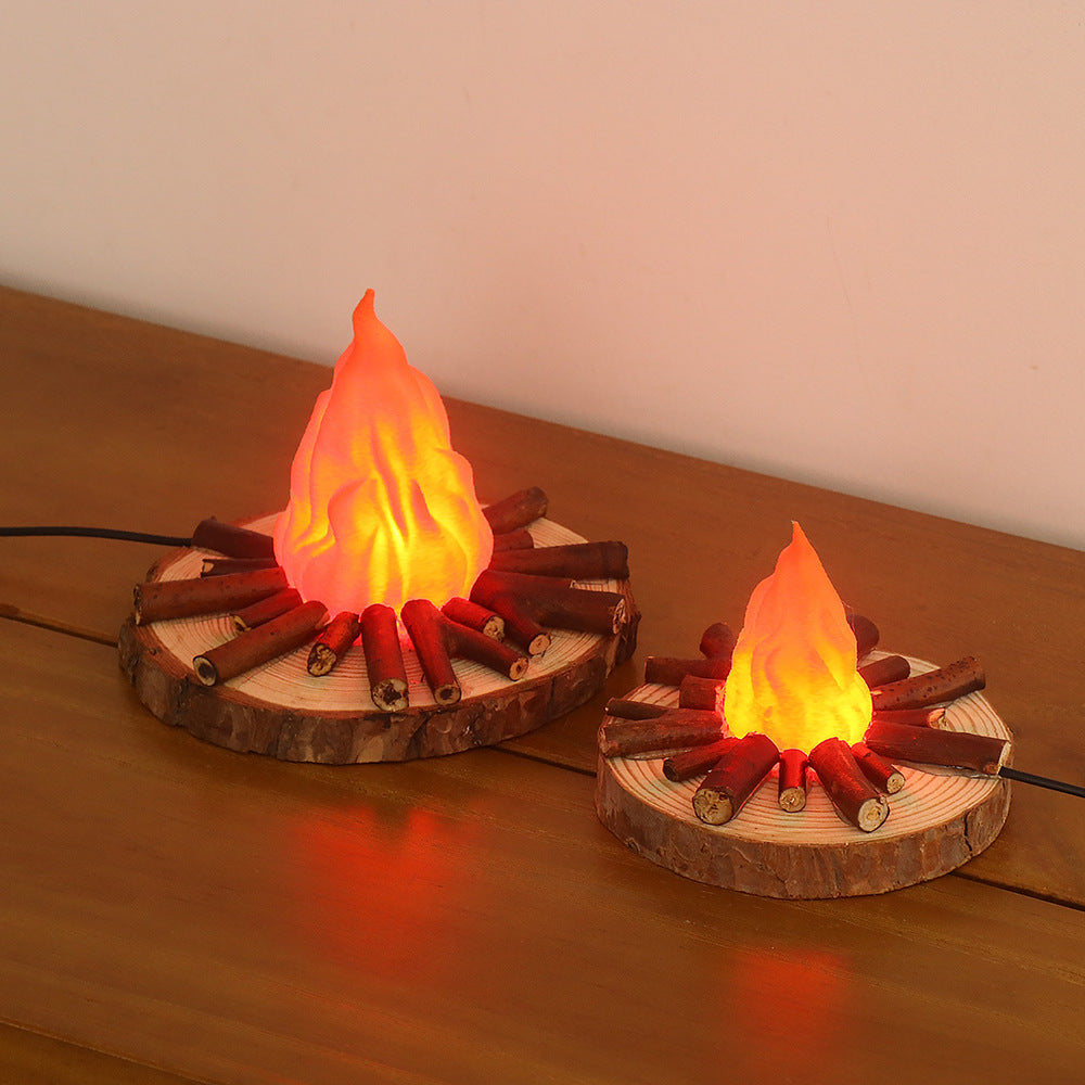 Modern Solid Wood Bonfire Night Light - Warm Ambient Bedside Lamp & Decor Gift