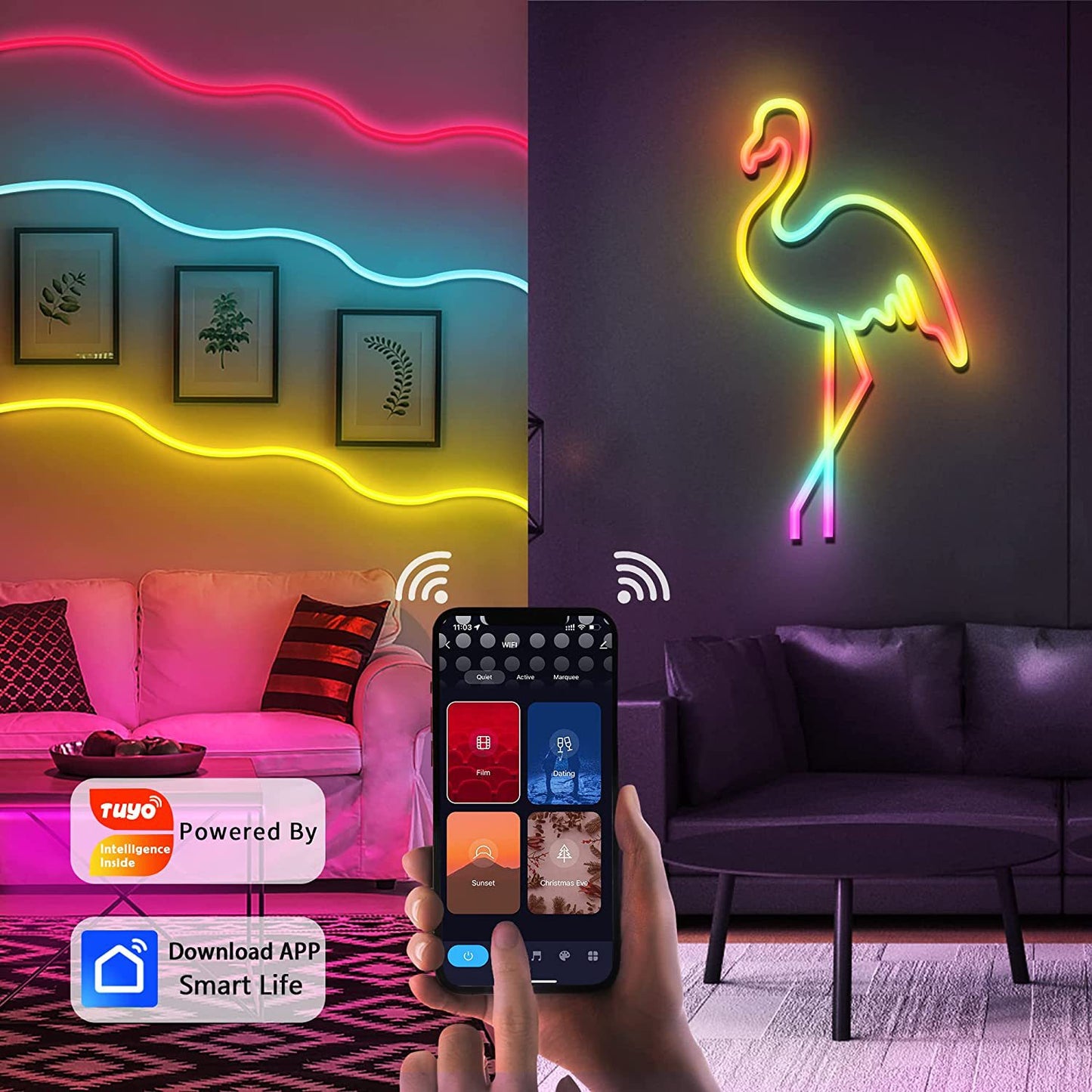 USB Bluetooth RGBIC Neon LED Strip - DIY Flexible Smart Rope Light