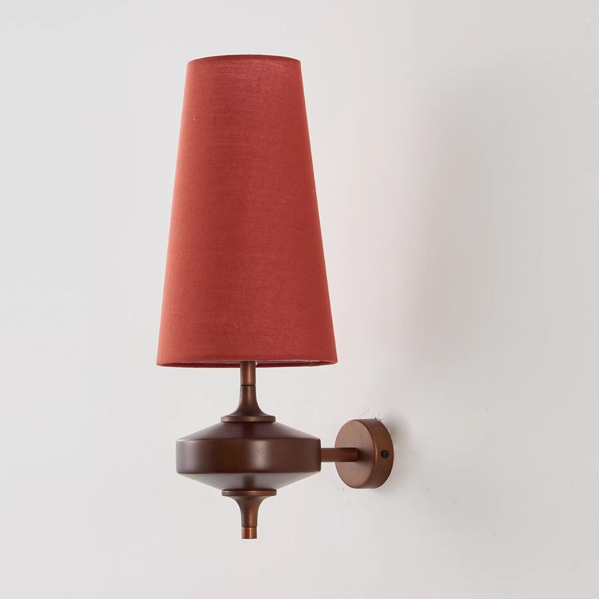 Retro Spindle Wall Sconce – Tapered Fabric Shade & Turned Wood Wall Sconce