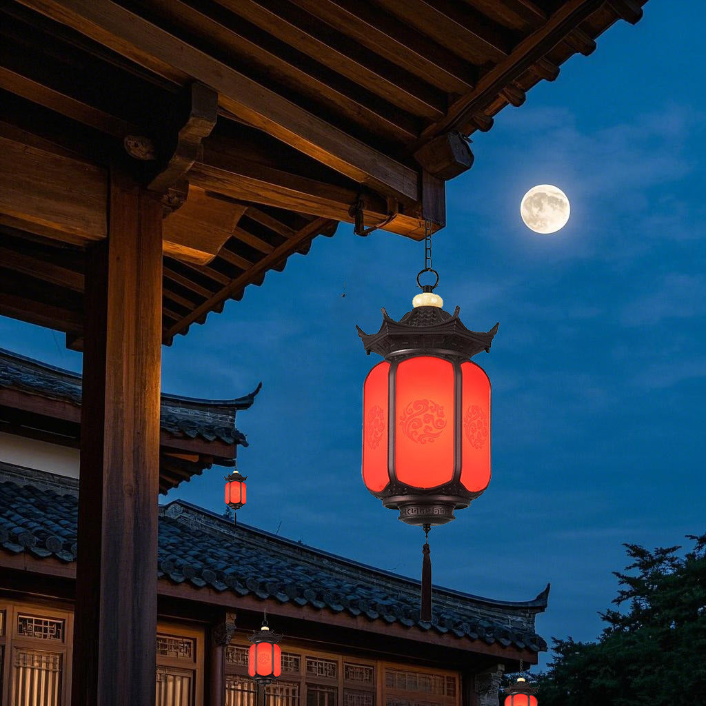 Neo-Chinese Waterproof Outdoor Pendant Light - Retro Lantern for Pavilion & Porch