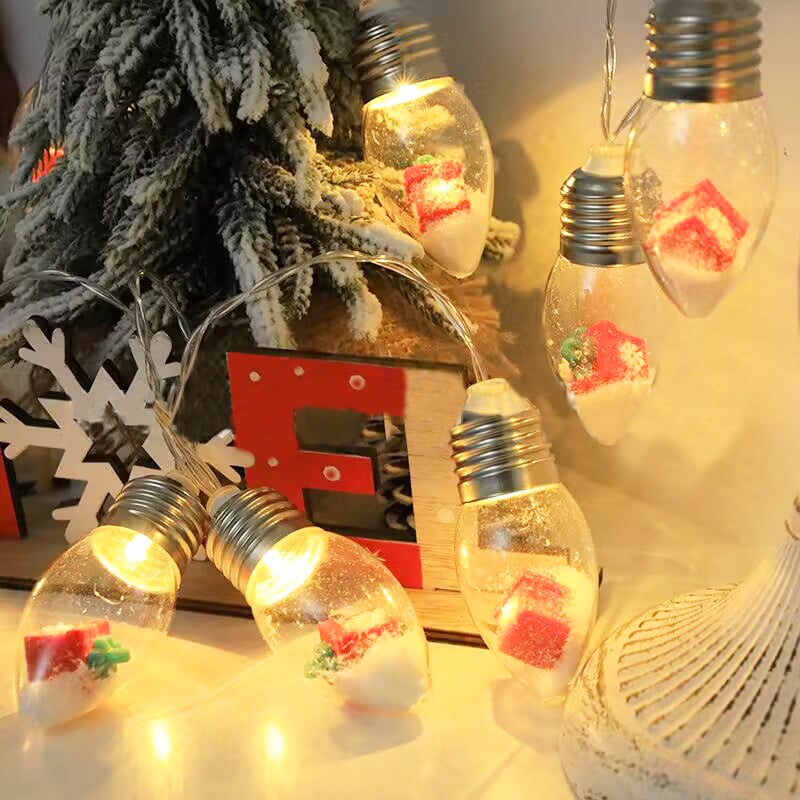 Christmas LED Bulb String Lights - Festive Santa & Tree Fairy Pendant Light | USB Powered Holiday Garland Sconce