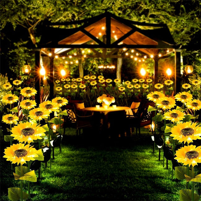 Sunflower Solar Garden Stake LED Lights - Waterproof Outdoor Flowerbed Spikes | Realistic Yellow Landscape Pathway Lights