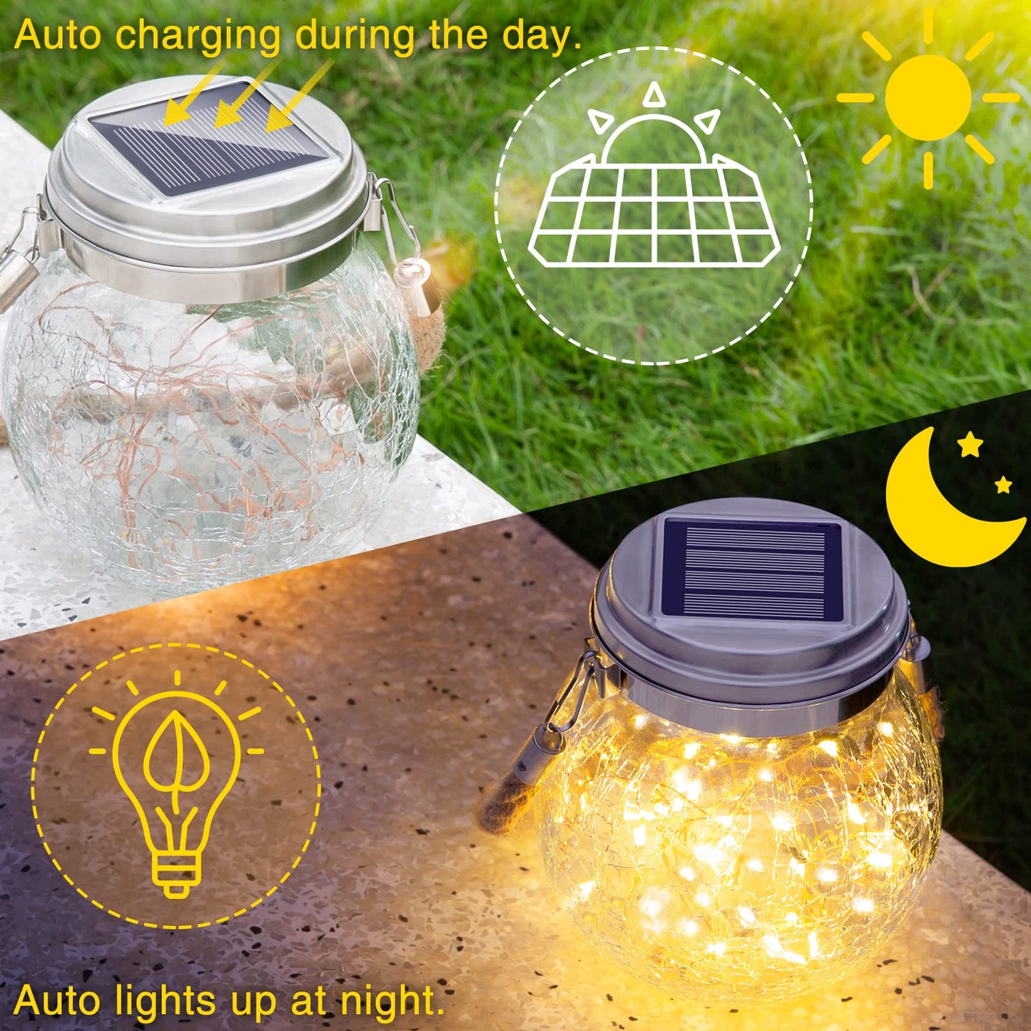Solar Crack Ball Garden Hanging Light - Waterproof Cracked Glass Outdoor Lantern