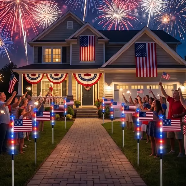 8 Solar American Flag Pathway Lights - Red White & Blue LED Yard Stake Set | IP65 Waterproof 250th Independence Day Outdoor Decor