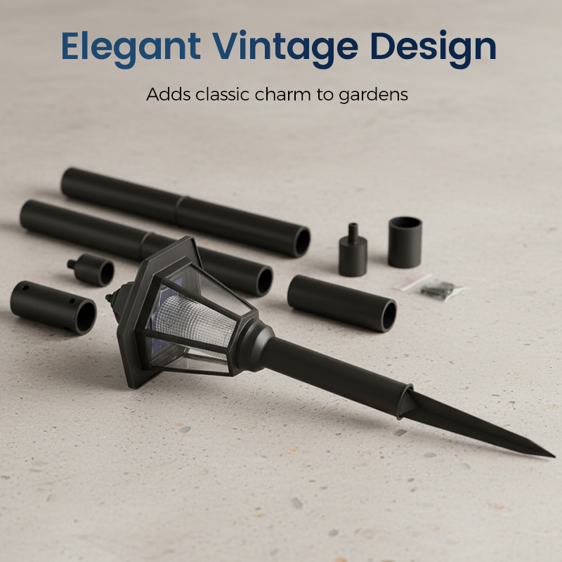 Vintage Solar-Powered Hexagonal Garden Lights - Retro Palace Lantern Stake & Post Mount | Waterproof LED Pathway Sconce