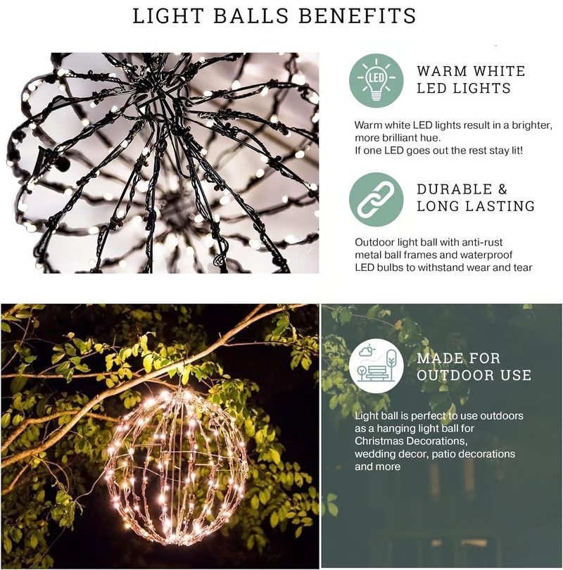 Foldable LED Light Sphere - Weatherproof All-Season & Holiday Ambient Globe