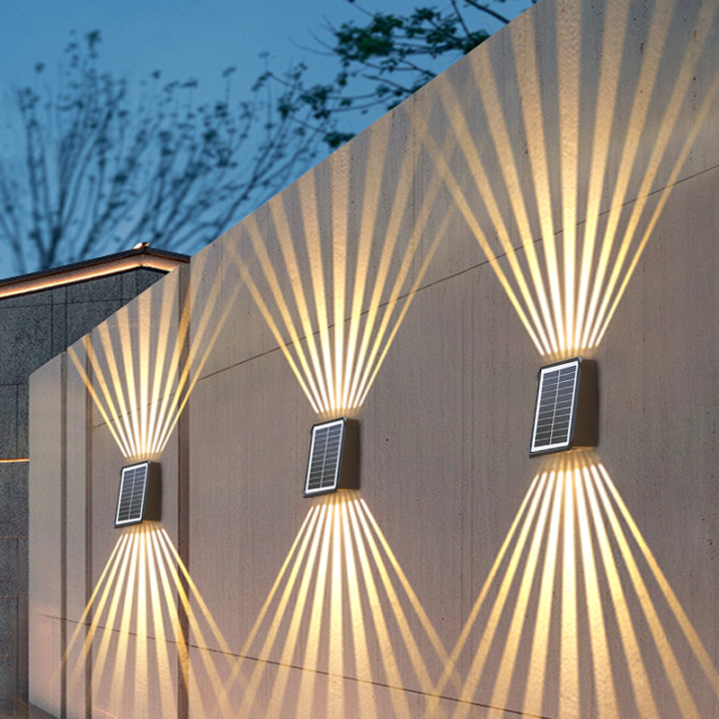 Outdoor Waterproof 4 LED Solar Wall Decorative Spotlight - Modern Up & Down Wall Mount Sconce | IP65 Solar Powered Fence Light