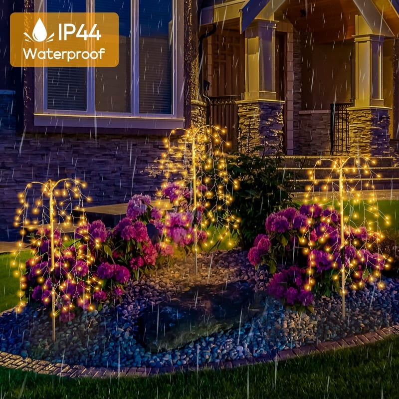 Solar Garden Lights Outdoor Decor - 100 LED Firework & Flame Effect Stake Light | Waterproof Pathway & Patio Accent |