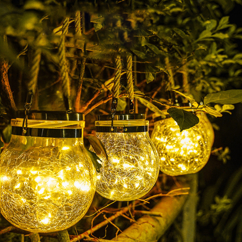 Solar Crack Ball Garden Hanging Light - Waterproof Cracked Glass Outdoor Lantern