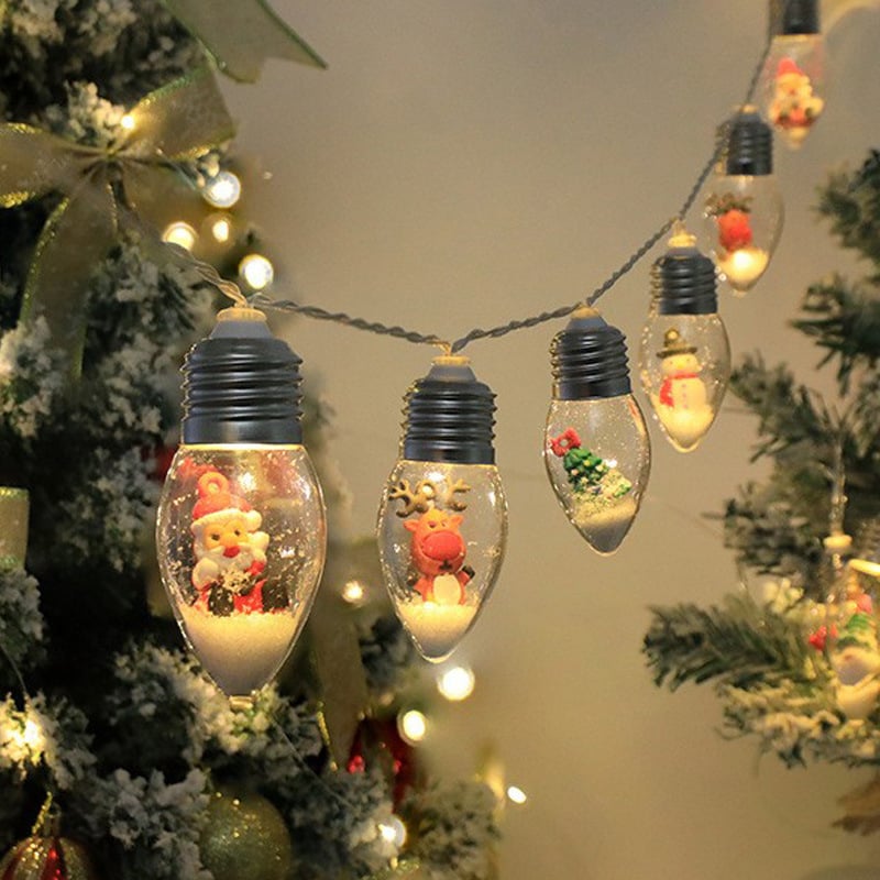 Christmas LED Bulb String Lights - Festive Santa & Tree Fairy Pendant Light | USB Powered Holiday Garland Sconce