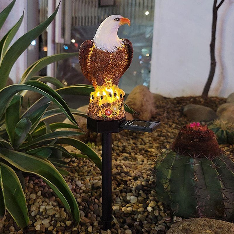 Eagle Figure Garden Solar Post - Resin Eagle & Owl Yard Stake Light | Waterproof Outdoor LED Landscape Lamp
