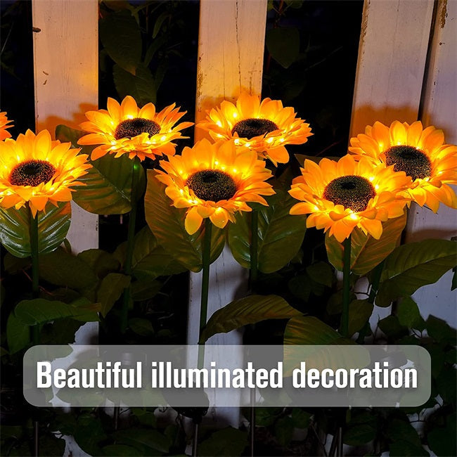 Sunflower Solar Garden Stake LED Lights - Waterproof Outdoor Flowerbed Spikes | Realistic Yellow Landscape Pathway Lights