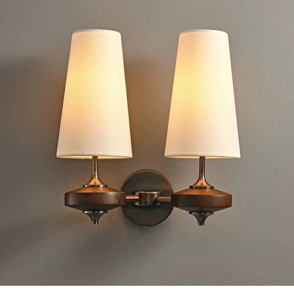 Retro Spindle Wall Sconce – Tapered Fabric Shade & Turned Wood Wall Sconce