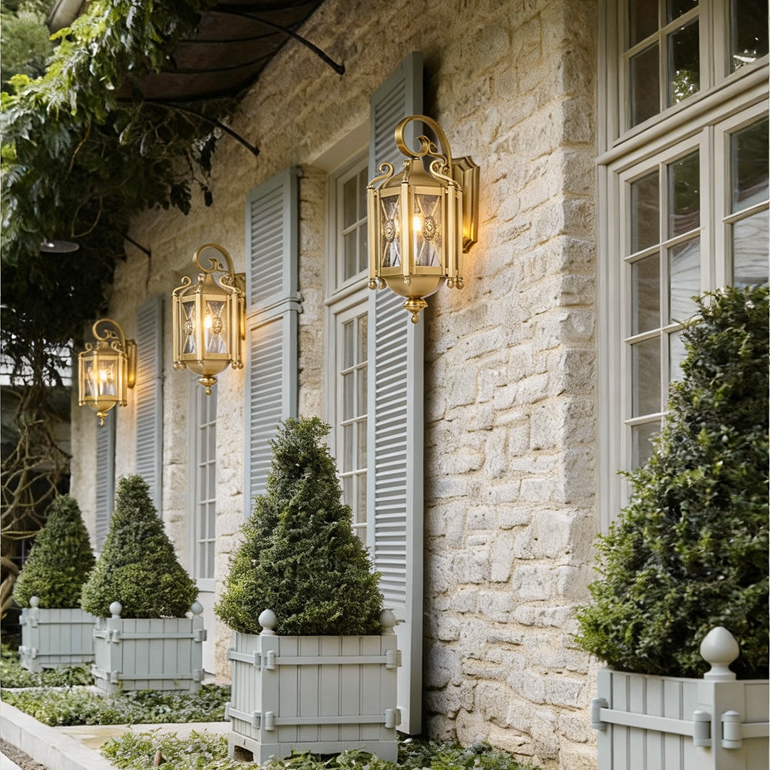Vintage European Outdoor Wall Sconce – Solid Copper & Clear Glass Weatherproof Lantern