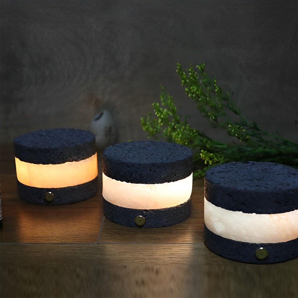 Volcanic Brick Mini Cordless Table Lamp – Hand-Polished Art Glass & Rechargeable LED Light