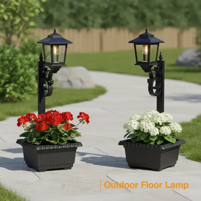 2-in-1 Solar Lamp Post with Planter - Multi-Mount Pathway & Wall Sconce | IP44 Waterproof Outdoor Garden Light